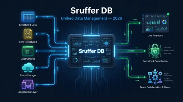 Sruffer DB unified data management system diagram showing data flow from multiple sources into one centralized structured platform